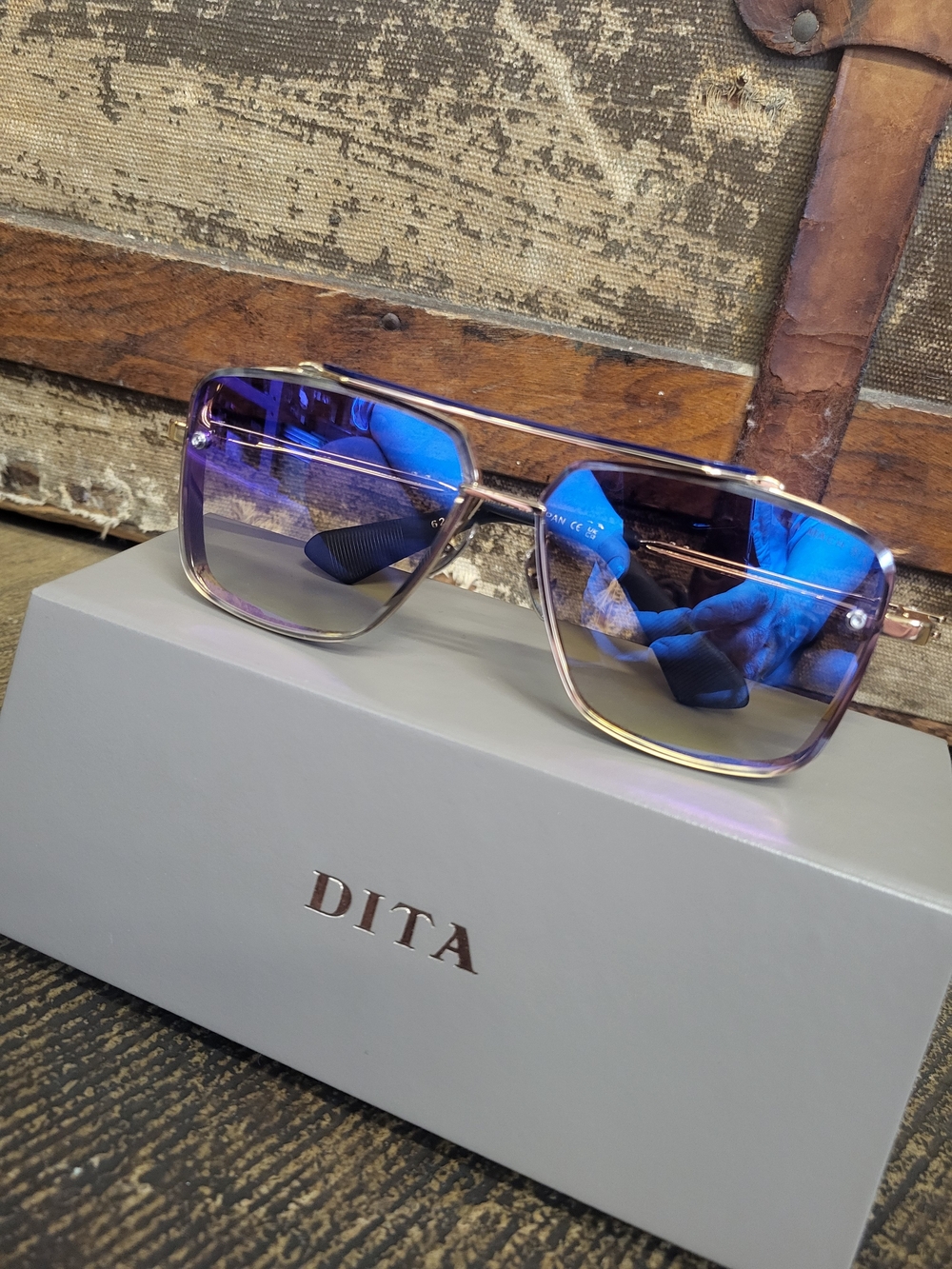 DITA Blue Mirrored Aviator Sunglasses Unisex Mach Six